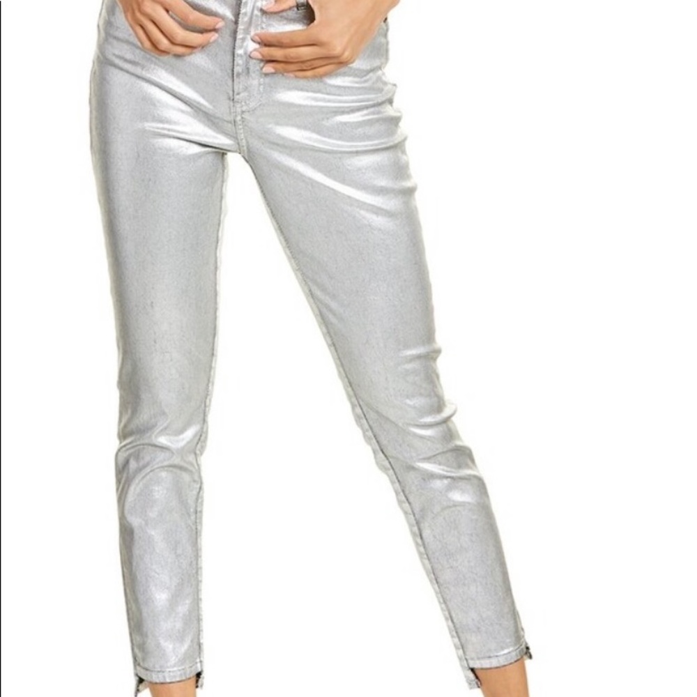 NEON BLONDE Chic Silver cropped Slim Straight Stretch Bombshell High Rise Jeans